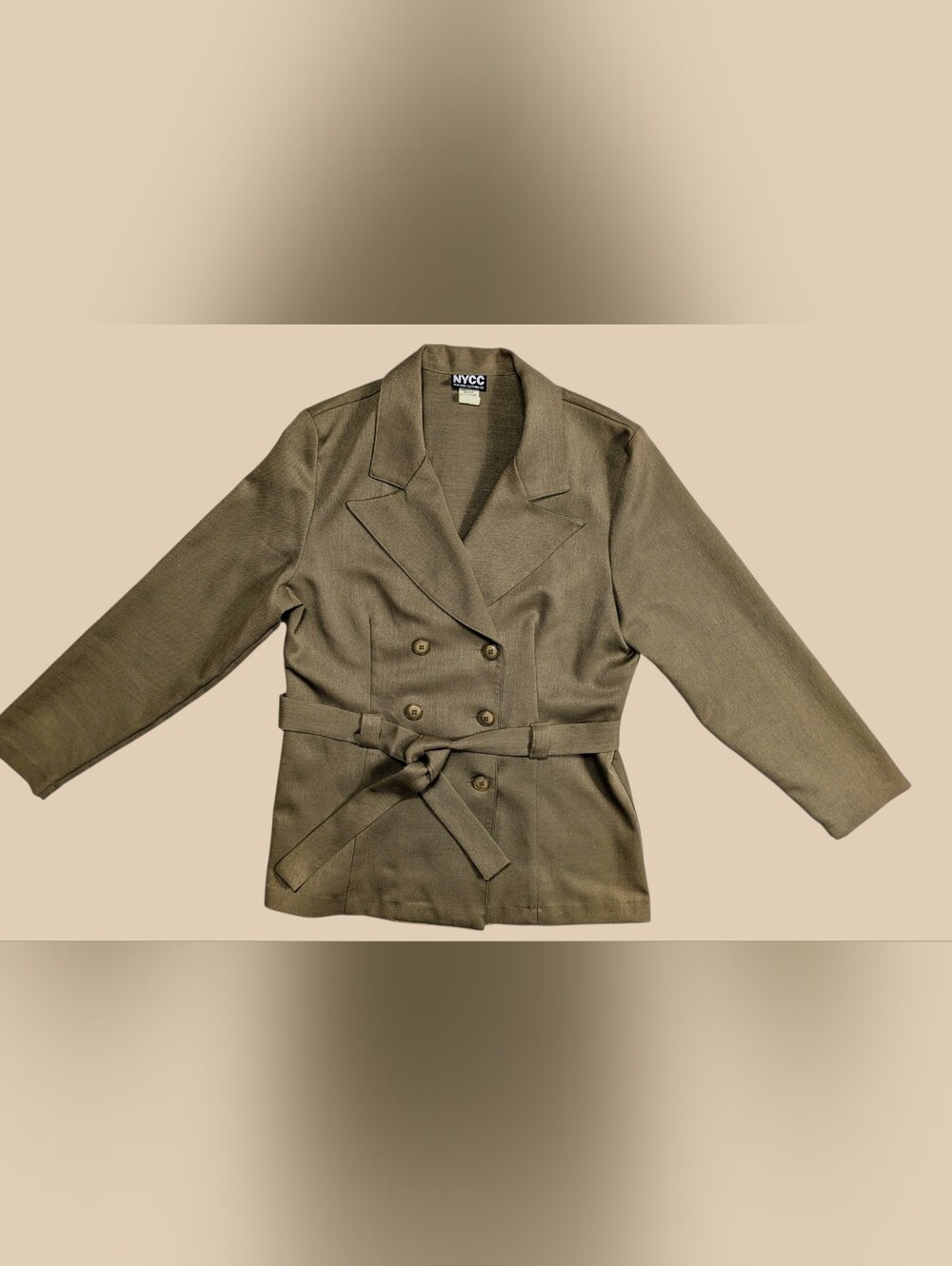 80s NYCC  Olive/Tan  Double-Breasted Belted Blazer